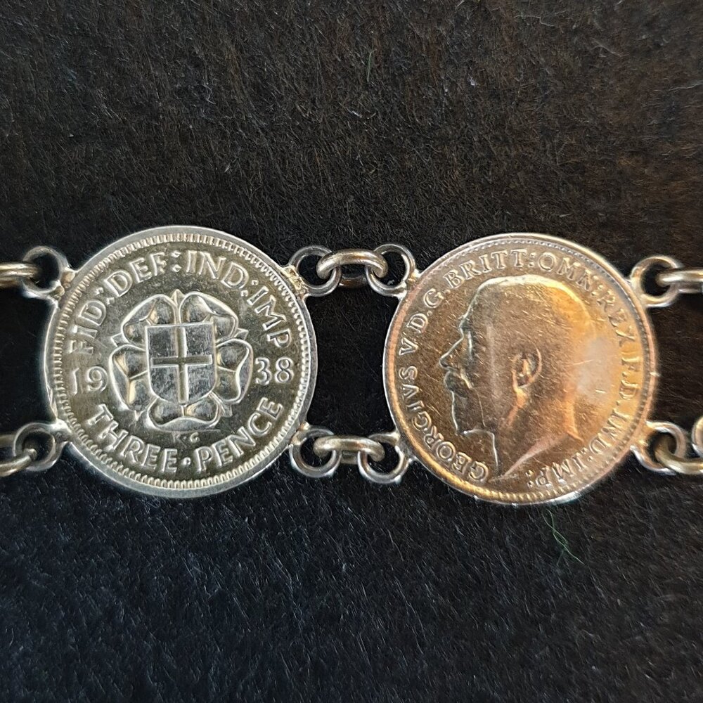 Vintage Historic British George V 1918 & George VI 1938 Silver Coin Bracelet